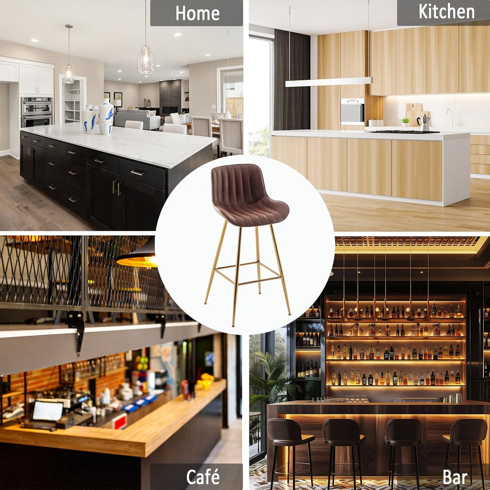 Sidanli Bar Height Stools Set of 2, 29 Inch Bar Chairs with Gold Metal Legs, ...