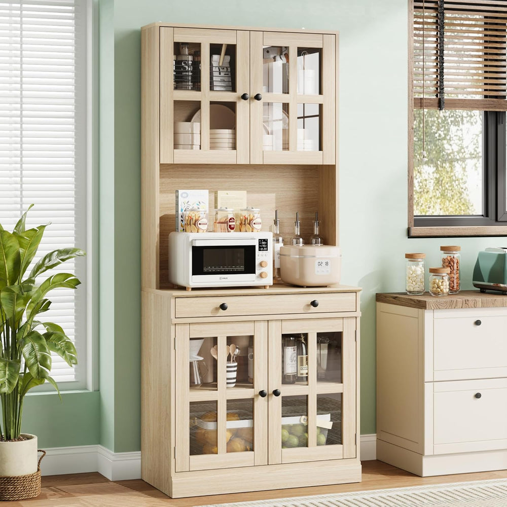 IDEAHOUSE 72 Inch Kitchen Pantry Cabinet with Glass Doors, Drawer and Adjusta...