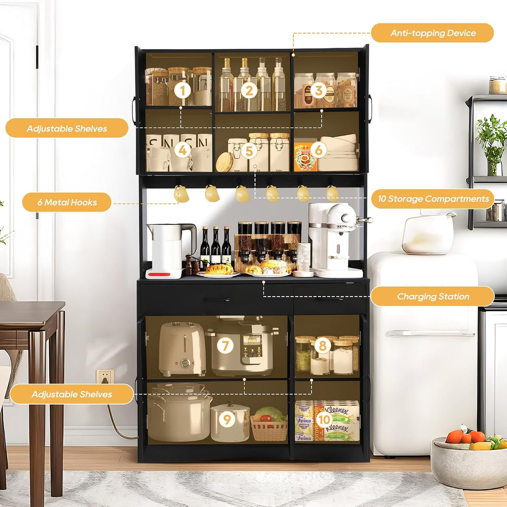 Grepatio 71" Kitchen Pantry Cabinet, Pantry Cabinet with Charging Statio...