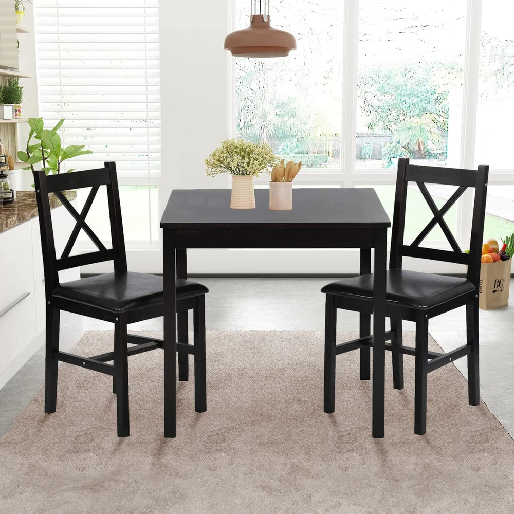 3-Piece Solid Wood Kitchen Table Set for 2 | Pine Dining Table with Upholster...