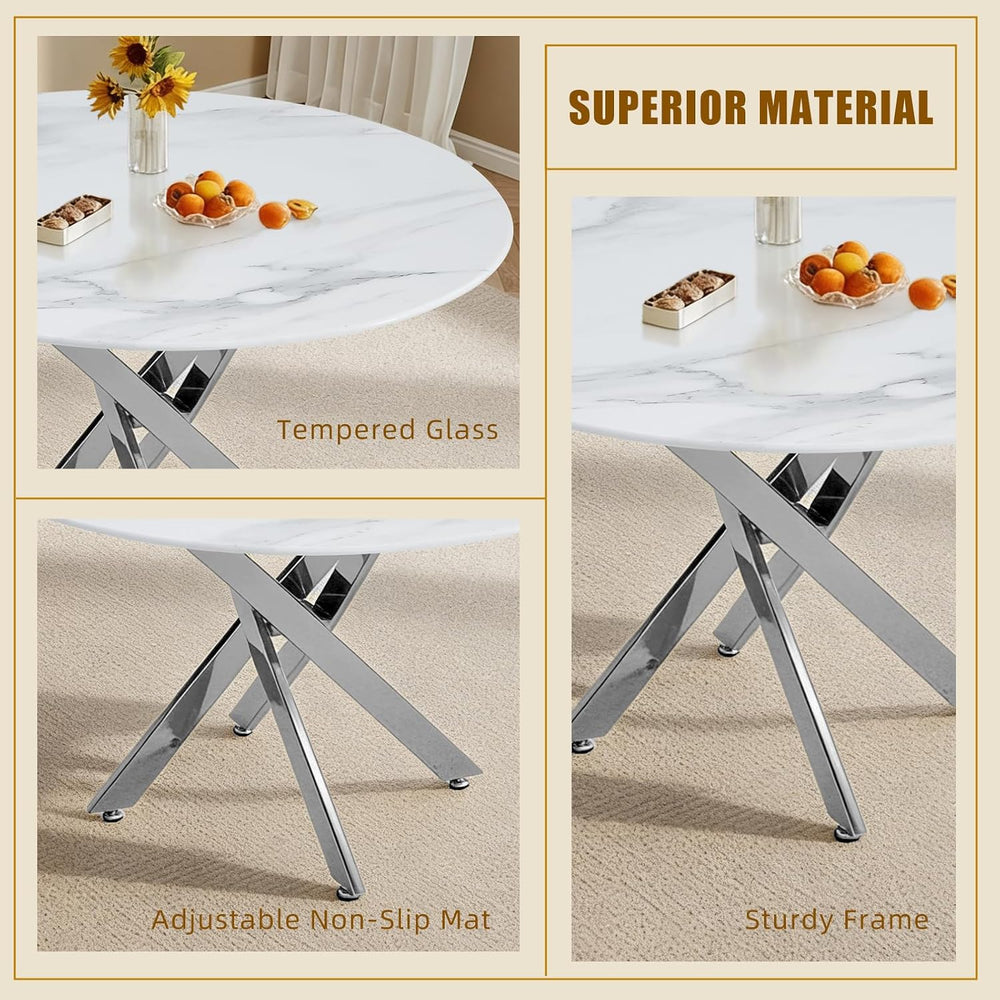 Knocbel 35.43" Dining Table for 4, Round Coffee Table with Granite Top a...