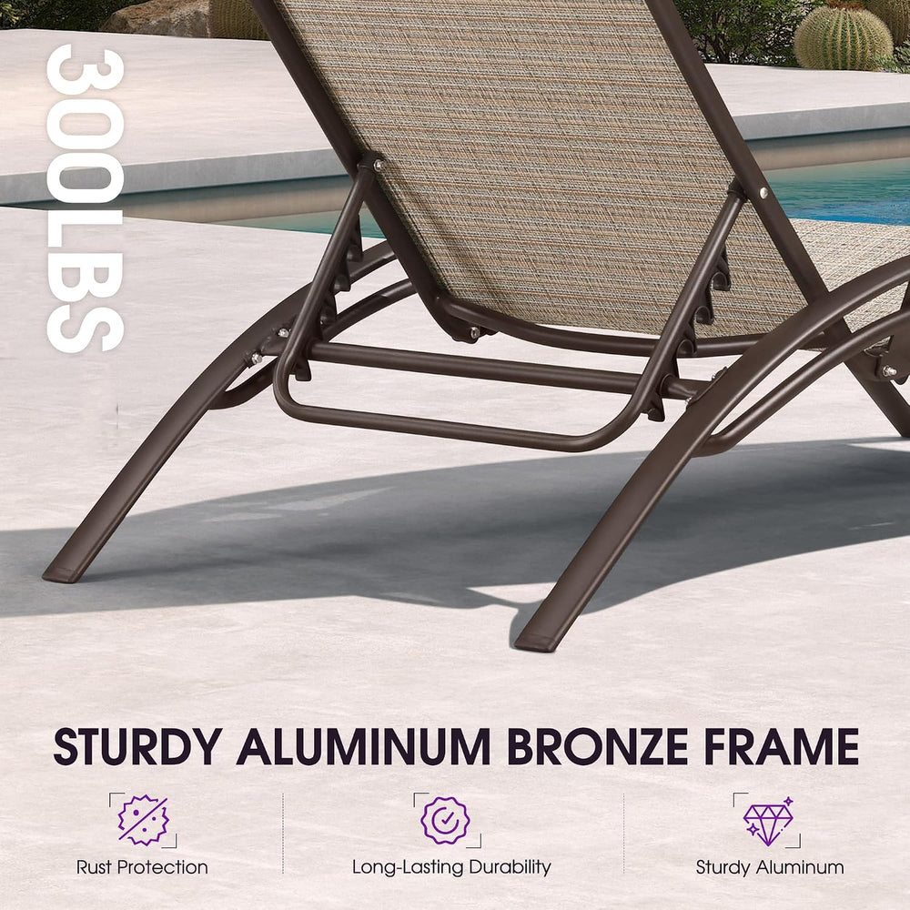 PURPLE LEAF Oversized Pool Chaise Lounge with Table Bronze Aluminum, Khaki | ...
