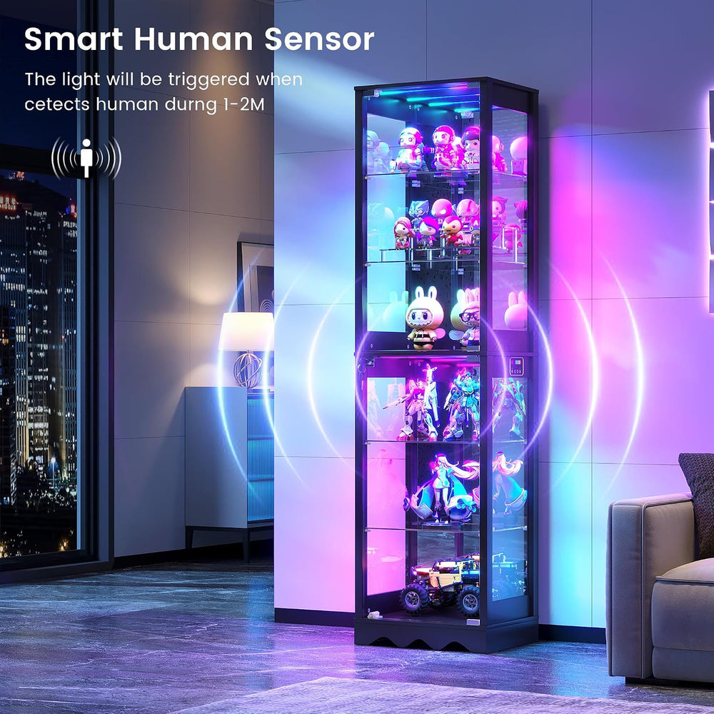 Dystler Display Cabinet with Glass Doors, 6 Tier RGB Lights Curio Cabinet | A...