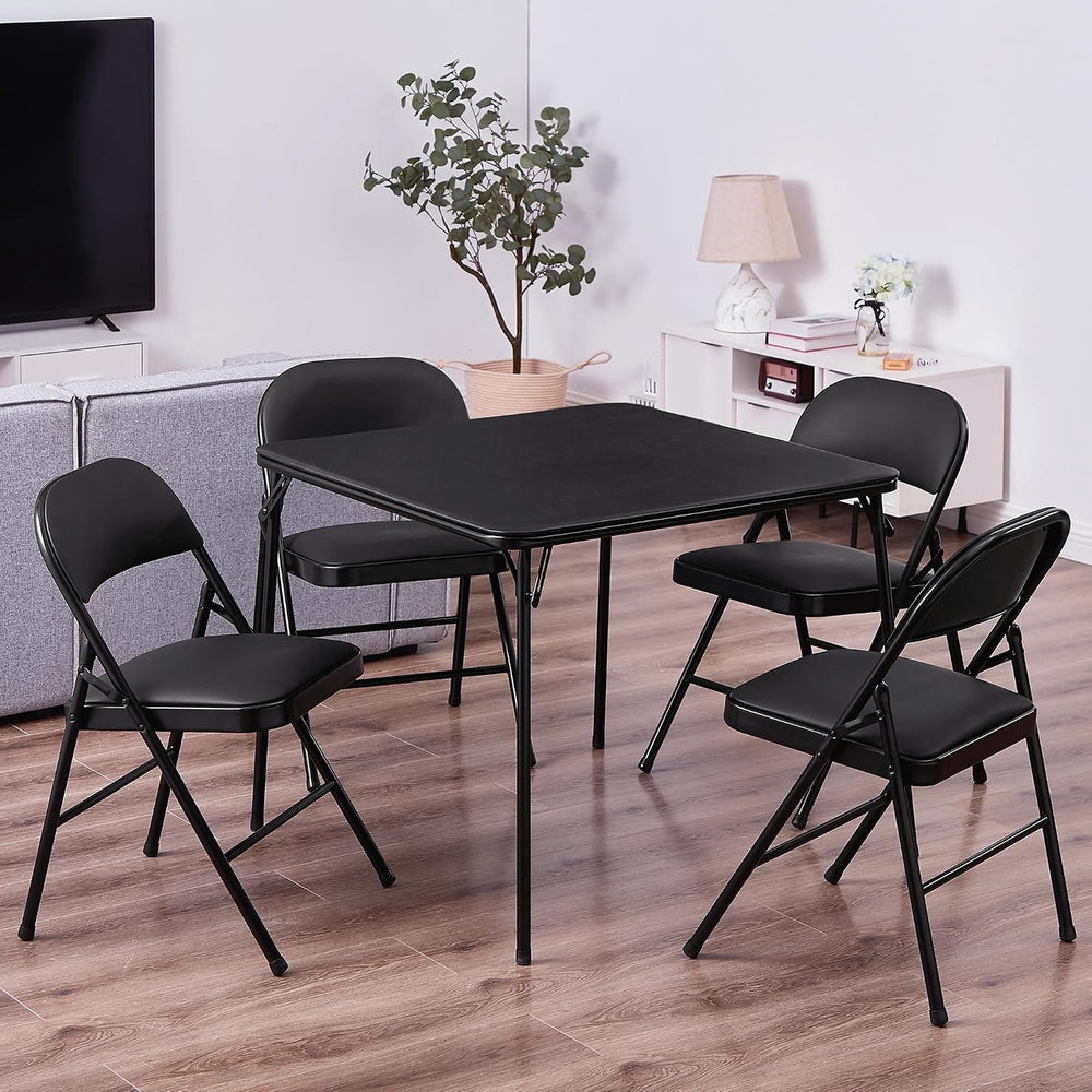 VECELO Folding Card Table and Chair Set of 5 Portable with Padded Tabletop, N...