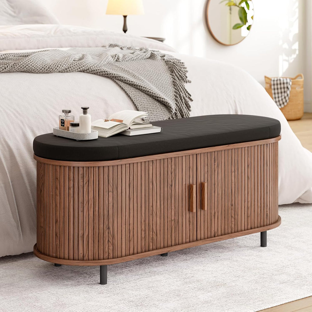 ONBRILL 43" Shoe Bench with Storage, Fluted Shoe Storage Bench with Cush...