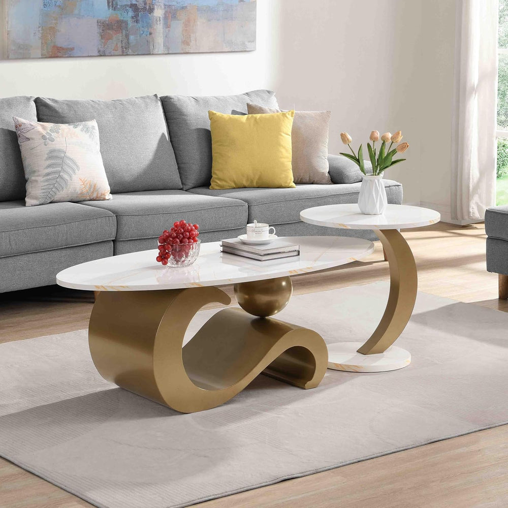 Modern Nesting Golden Coffee Table Set of 2, End Table Coffee Table Set for L...