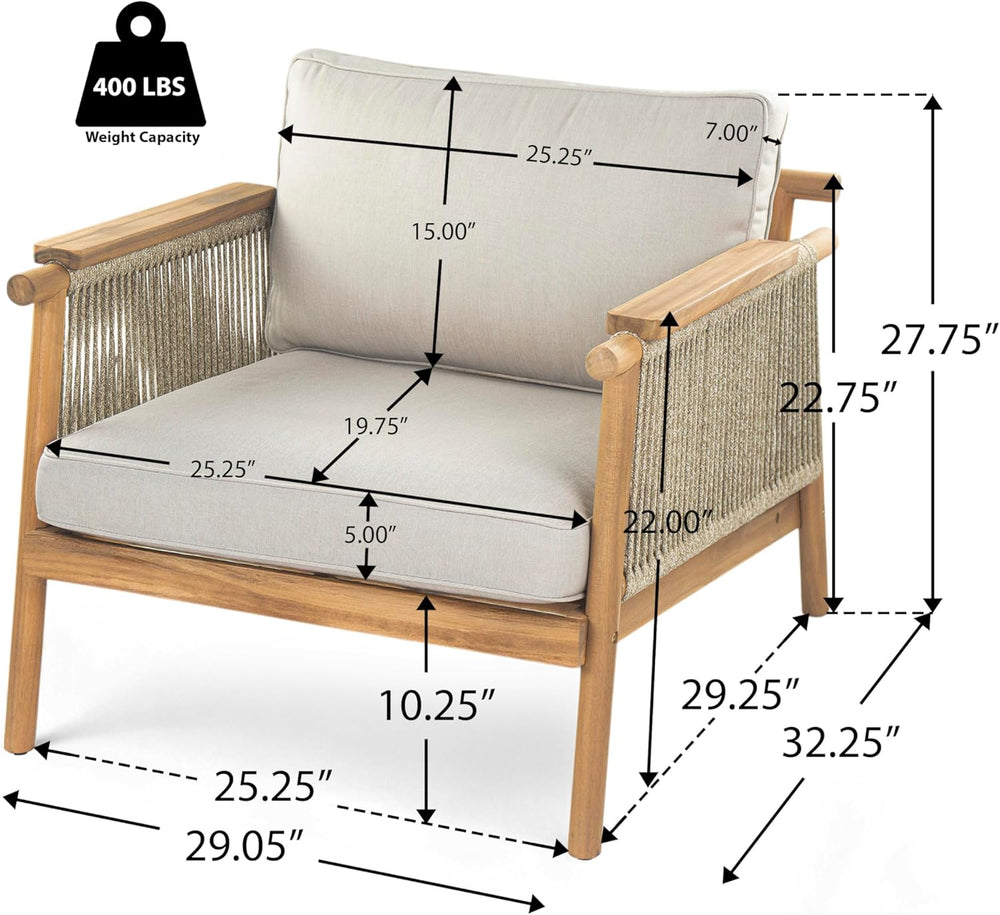 Merax Outdoor Acacia Wood Lounge Chair w/Cushions Set of 2, Patio Club Chair ...