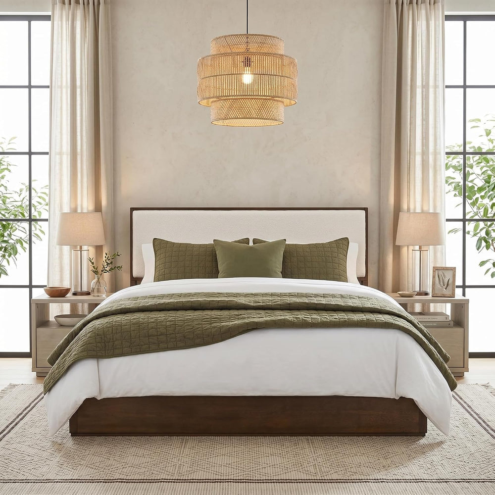 Merax Walnut Queen Size Platform Bed Frame, Modern Minimalist Wood Bed Frame ...