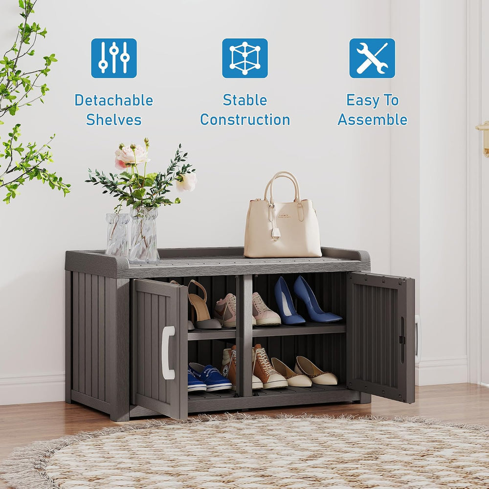 NUNU LAB Shoe Cabinet, Waterproof UV-Resistant Outdoor/Indoor Shoe Storage Ca...