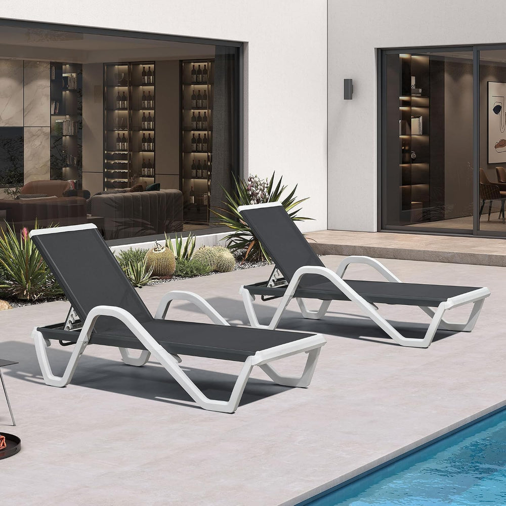 PURPLE LEAF Lounge Chair Outdoor Set of 2 w/Armrest for Poolside Dark Grey | ...