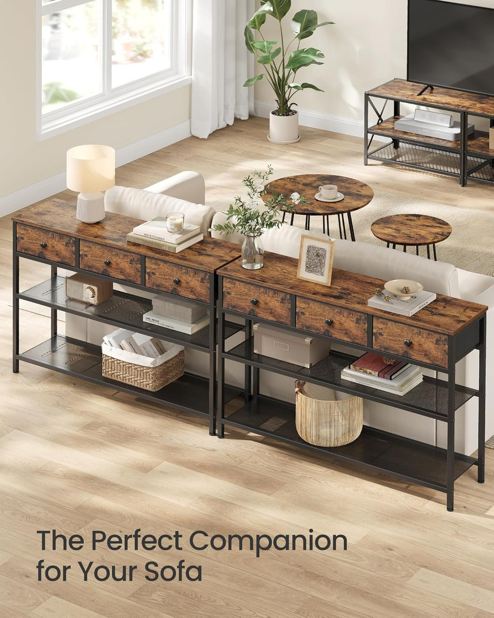 SONGMICS Console Table, Narrow Sofa Table with 2 Mesh Shelves | For Entryway,...