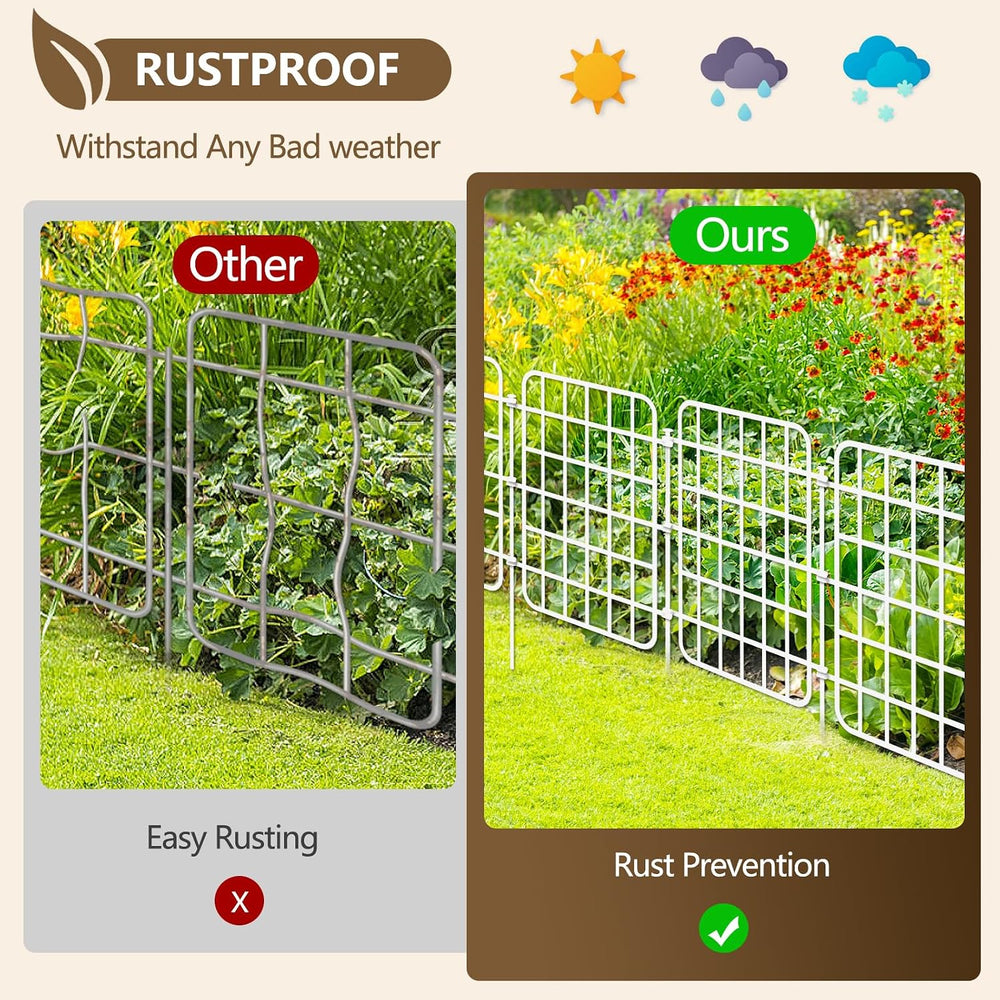 30ft x 17in Garden Fence Animal Barrier, 28 Panels No Dig Fence Border, Rustp...