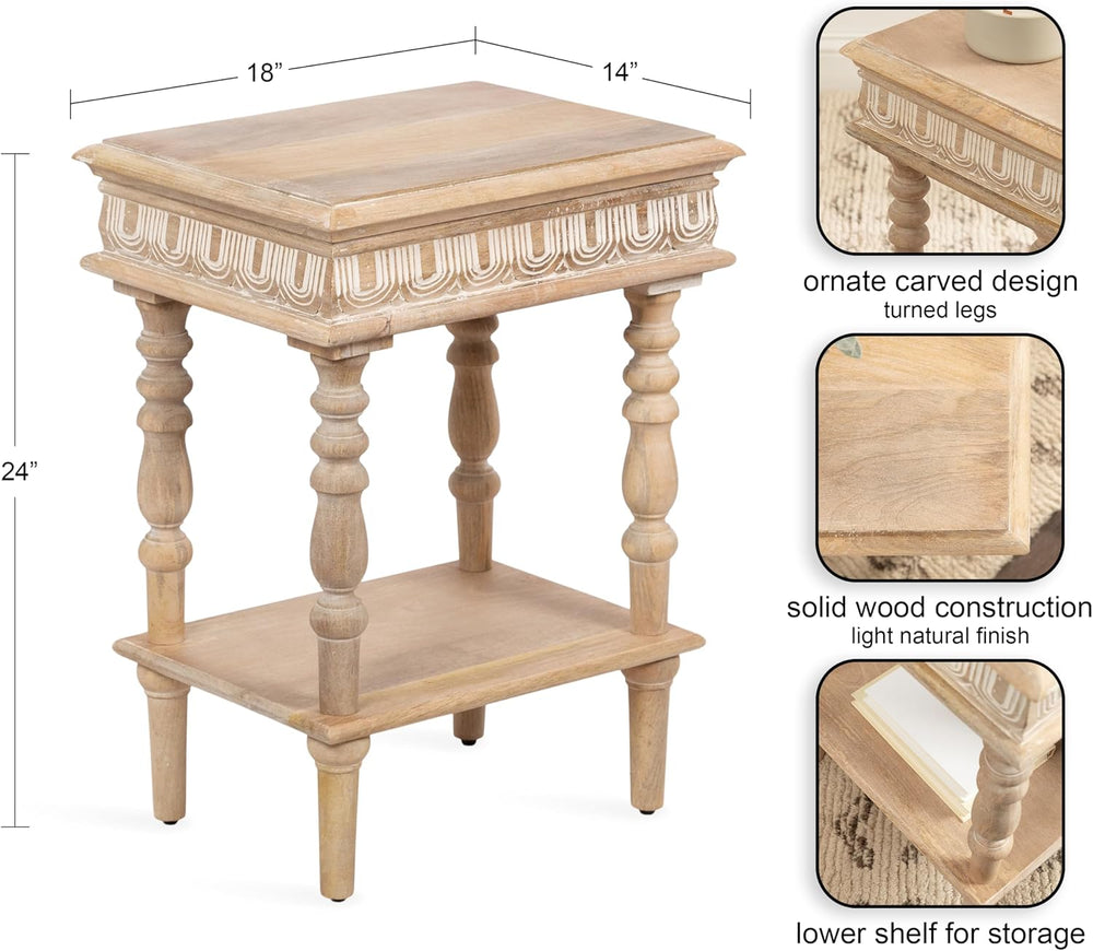 Kate and Laurel Patresa Traditional Carved Wood Side Table, 18 x 14 x 24, Lig...