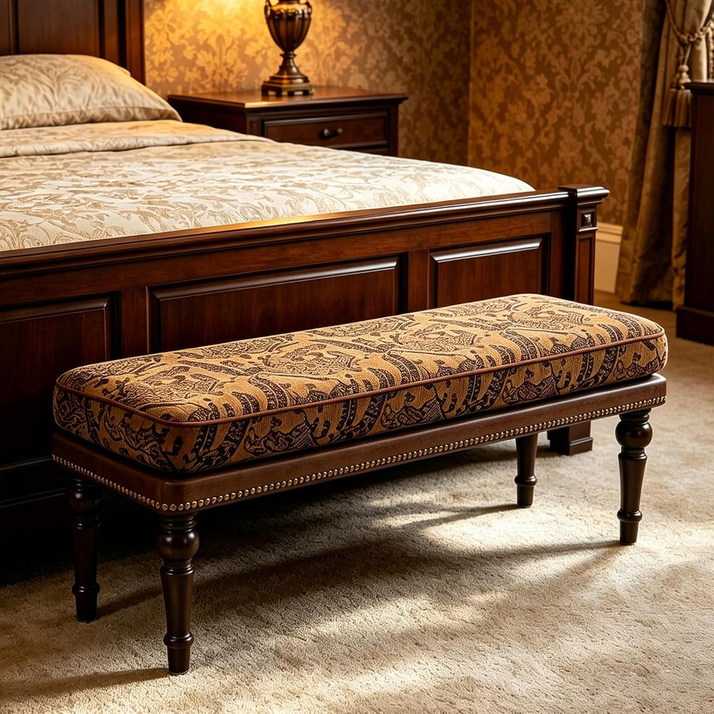 Forteek 47" Vintage Pattern Upholstered End of Bed Bench, Entryway Bench...