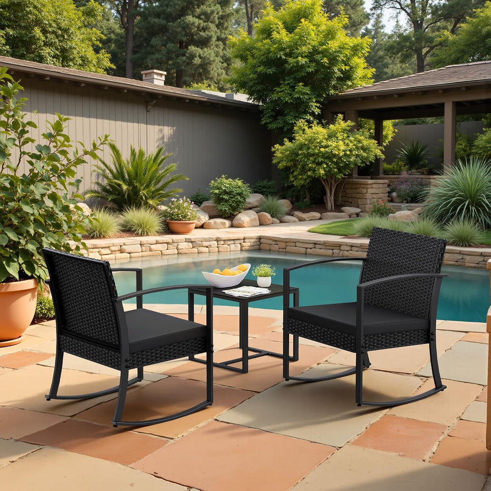 Homall Patio Furniture Set 3 Piece Resin Outdoor Bistro Set Rocking Patio Cha...
