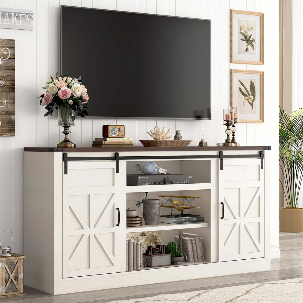 Hlivelood 66" Farmhouse TV Stand for 75 Inch TV, 33" Tall Entertain...