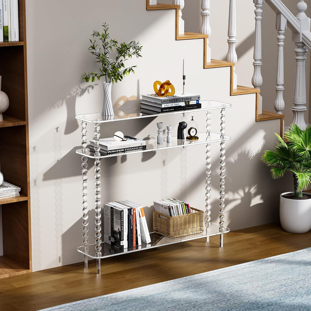 Acrylic Console Table Narrow, 3 Tier Long Entryway Table with Storage, Mid-Ce...
