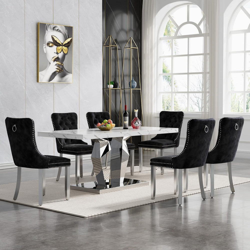 Henf Luxury Marble Dining Table for 6-8 Rectangular 70" Faux Marble Kitc...