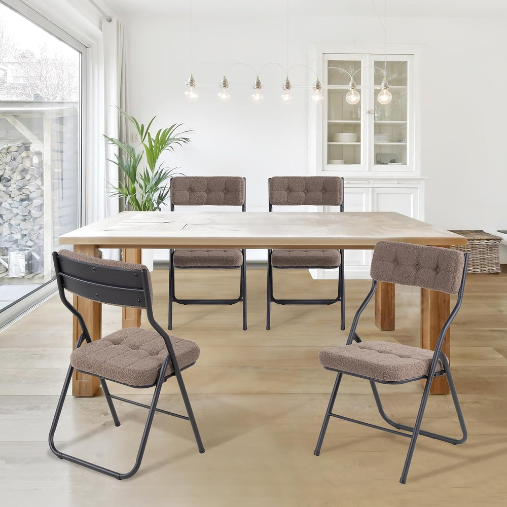HOMEFUN Padded Folding Chairs, Dining Chair, Teddy Coffee Brown, 4 Pack | Fol...