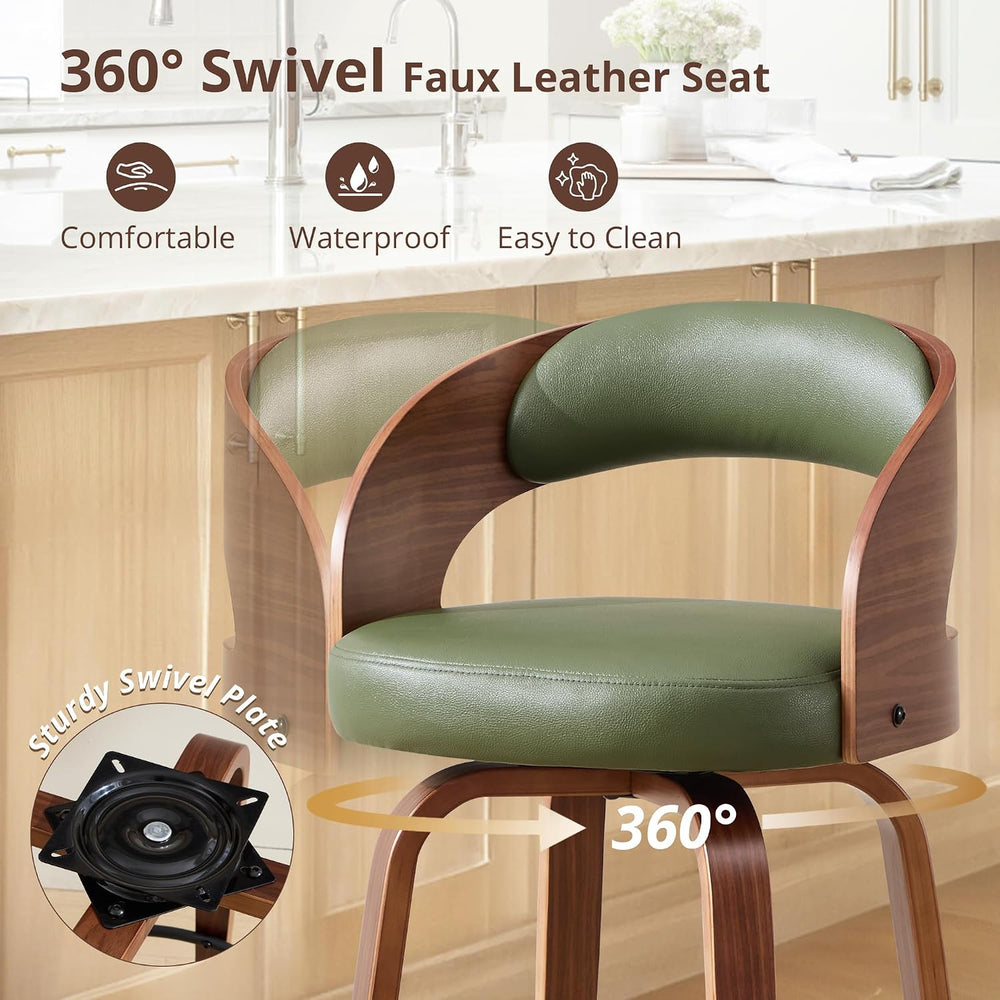 Swivel Bar Stools Set of 2,26" Faux Leather Upholstered Counter Height B...