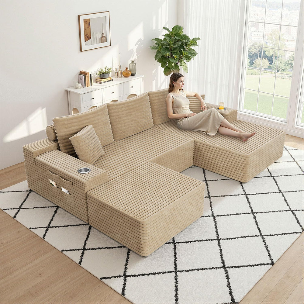 KCGKCG 106" Cloud Modular Sectional Couch with Ottoman, Modern U Shaped ...