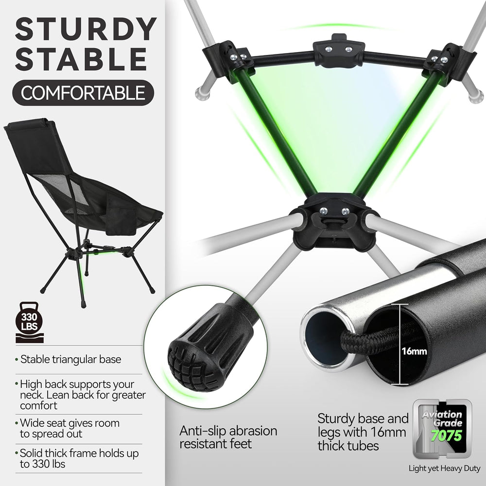 MARCHWAY Lightweight High Back Folding Camping Chair with Head Support