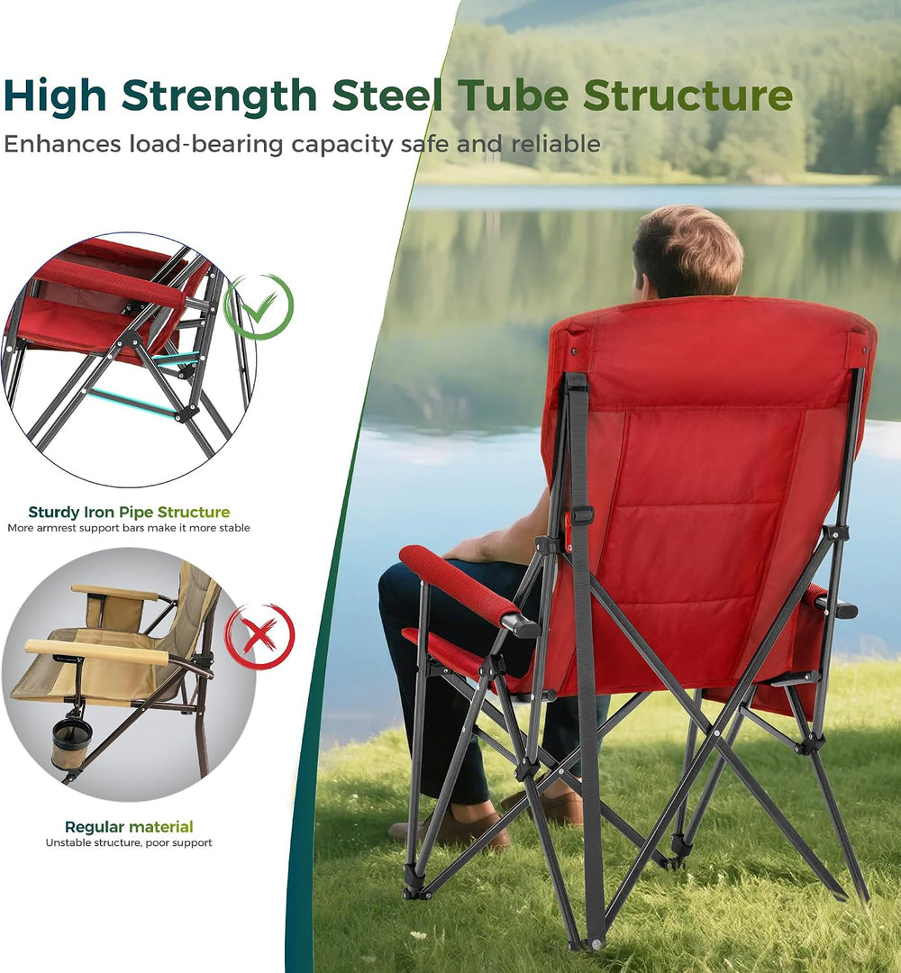 ALPHA CAMP Oversized Folding Camping Chairs for Adults High Backrest Heavy Du...