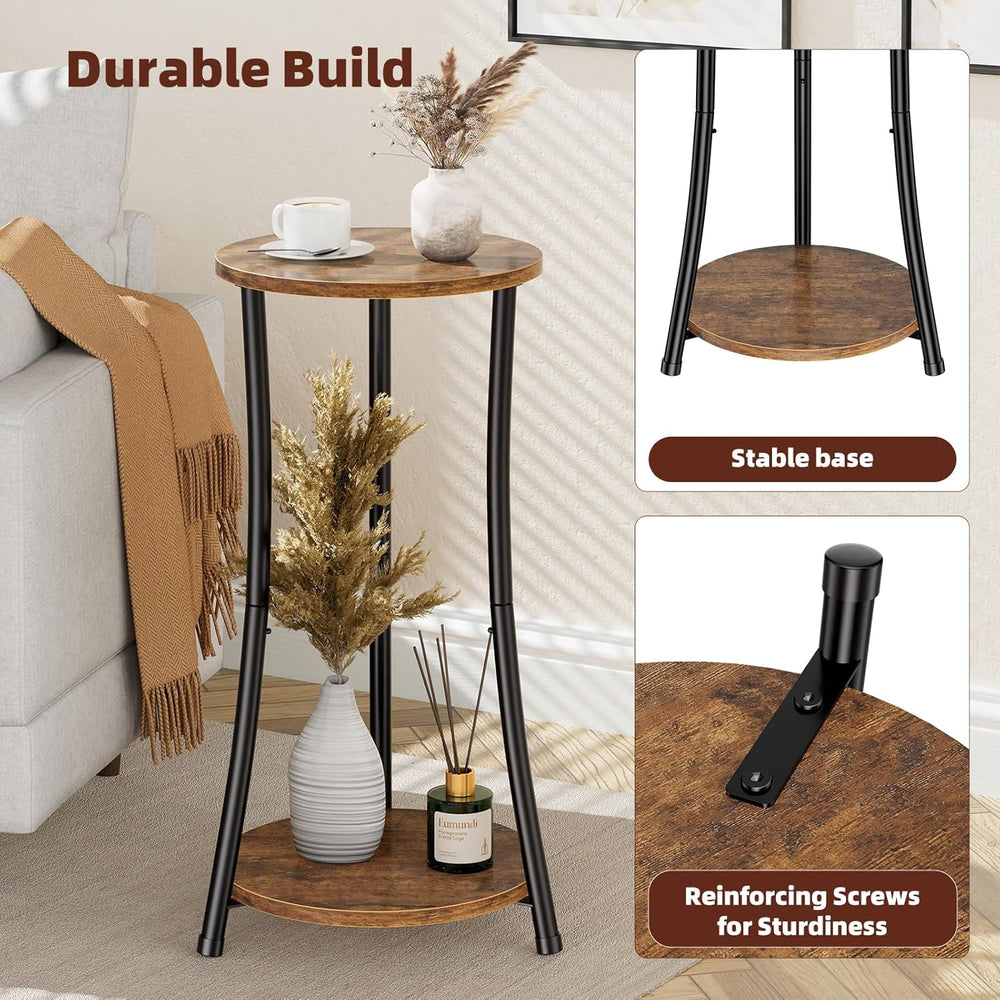 Simple Trending Round Side Table, 2 Tiers End Table for Living Room with Stor...