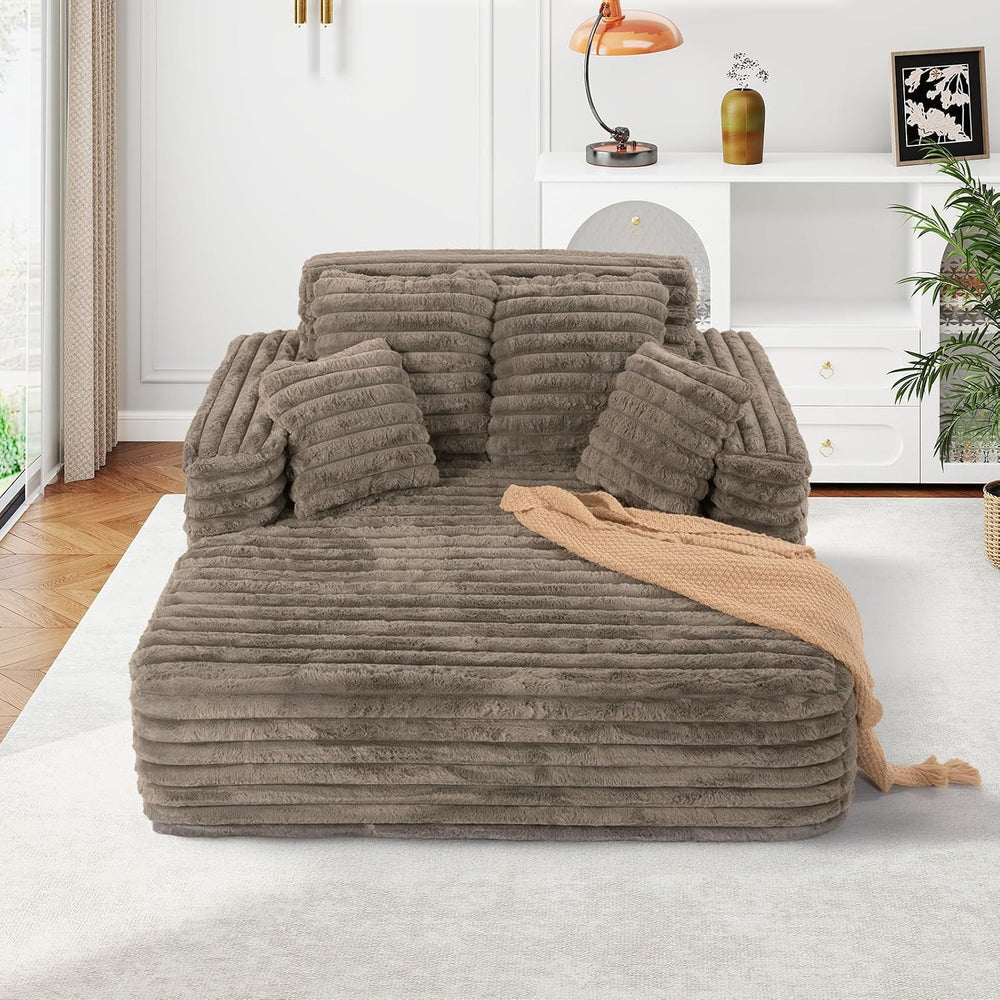 JEEOHEY 56" Oversized Chaise Lounge Chair Indoor,Plush Faux Fur Sleeper ...