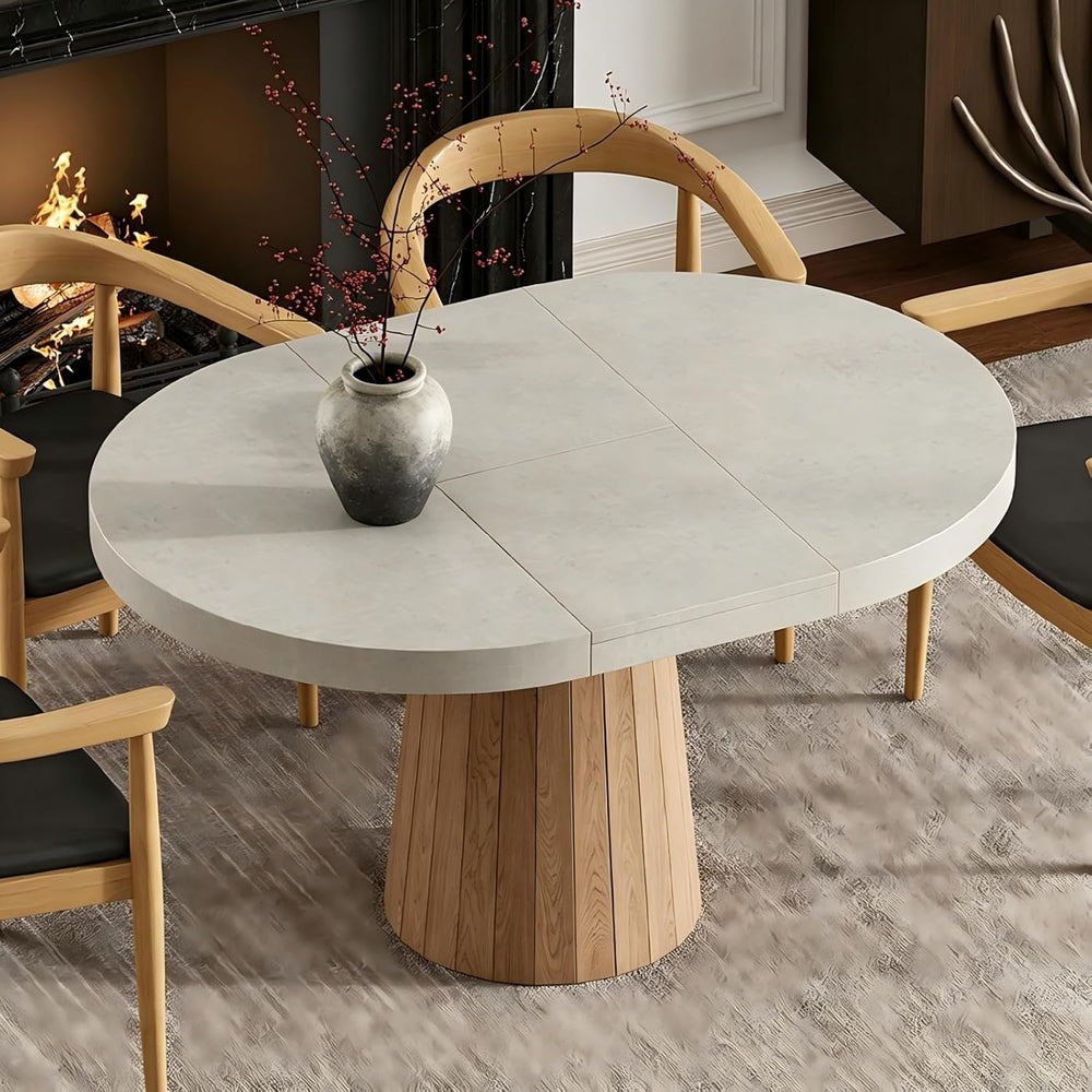 homary Extendable Dining Table for 6 Round to Oval 39"-55", Solid W...
