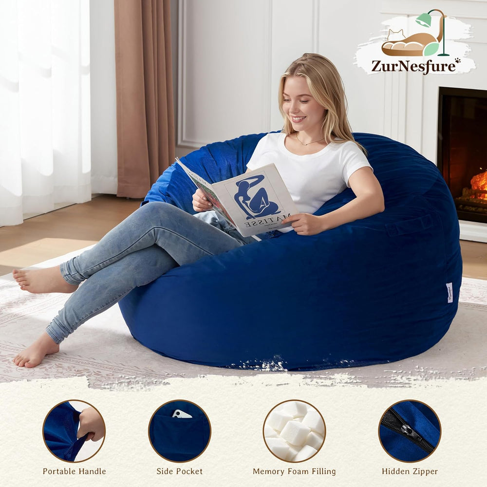 ZurNesfure Bean Bag Chairs for Adults 3FT Large Bean Bag Chair Memory Foam Fi...