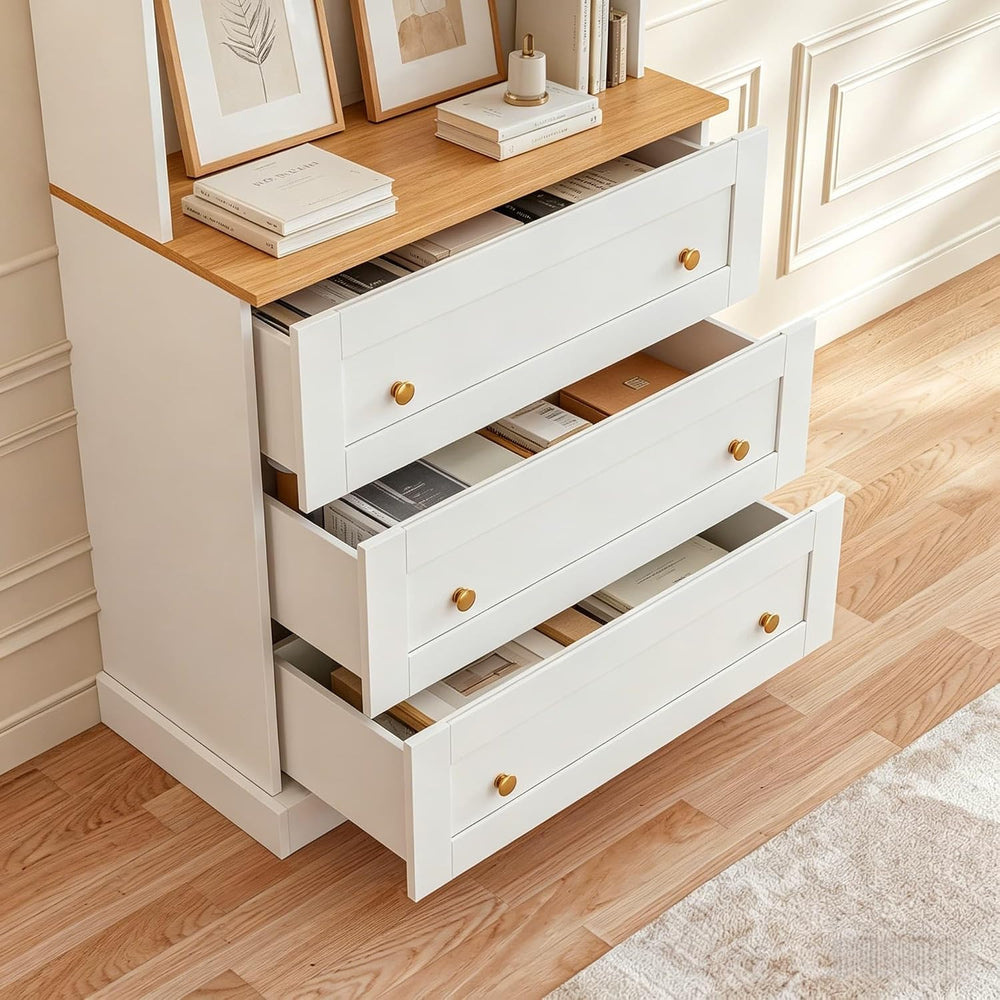 71" Tall Modular Farmhouse Bookcase with Drawers,Expandable Wooden Stora...