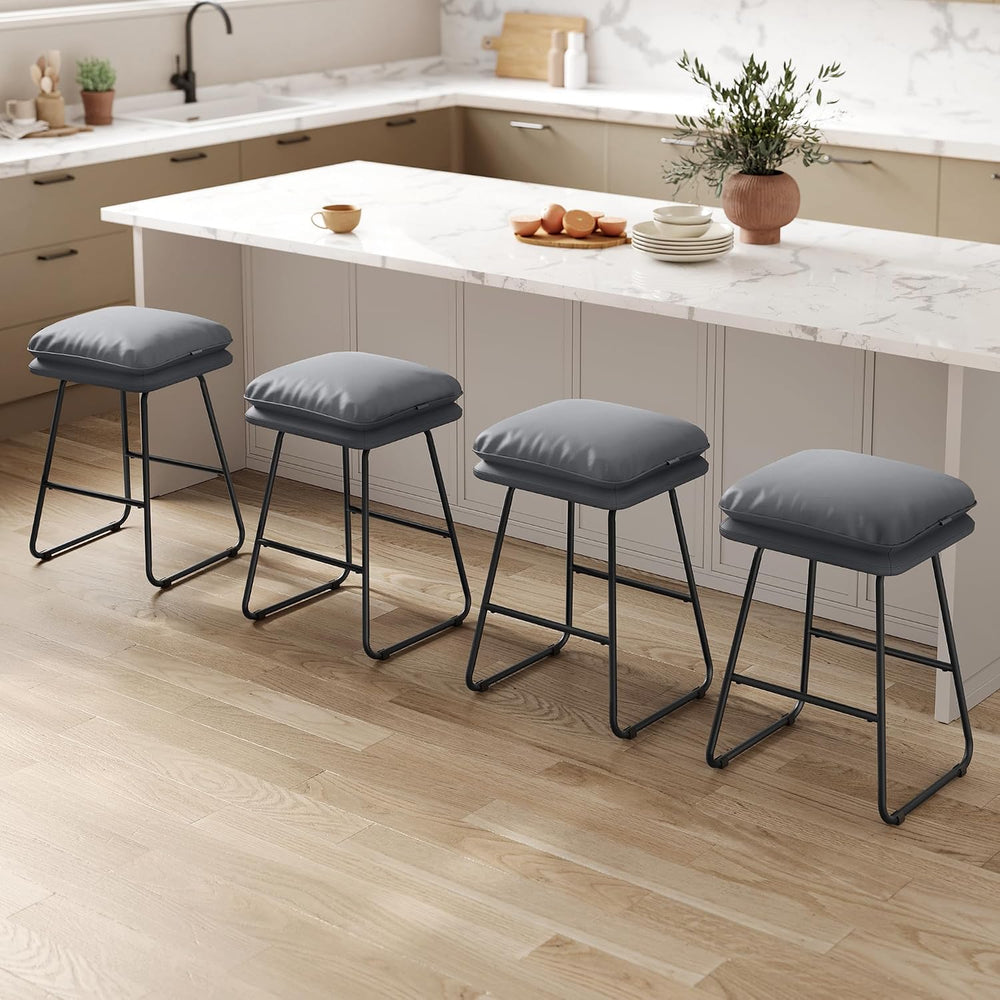 VASAGLE Bar Stools Set of 2, Leather, Metal Sled Legs, 25.6 Inches