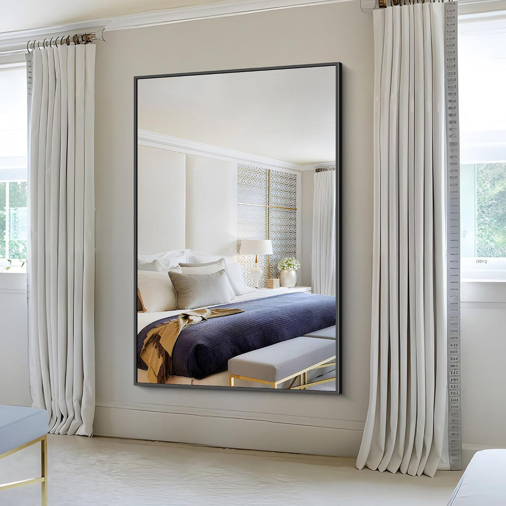 60x40 Inch Large Black Wall Mounted Mirror,Aluminum Framed Decorative Rectang...