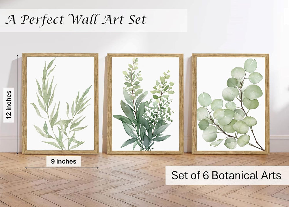 Induslyfe Framed Eucalyptus Sage Green Botanical Plant Wall Art Canvas Decor ...
