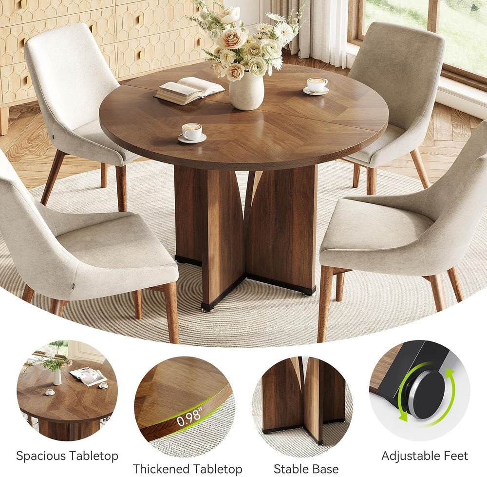 LITTLE TREE 39-Inch Round Dining Table for 4, Rustic Kitchen Table with X-Sha...