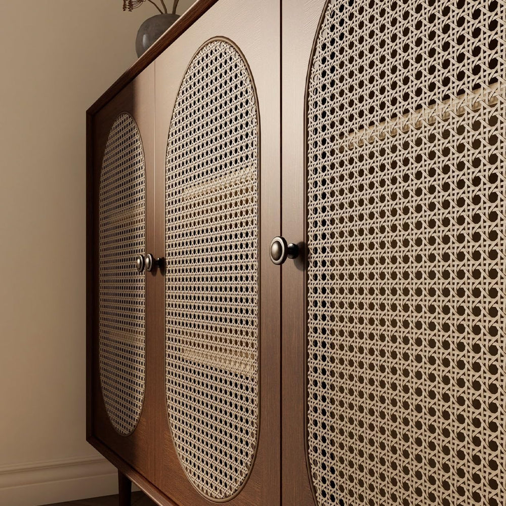 Entryway Cabinet Retro Rattan Sideboard Wall Kitchen Storage Cabinet Modern R...