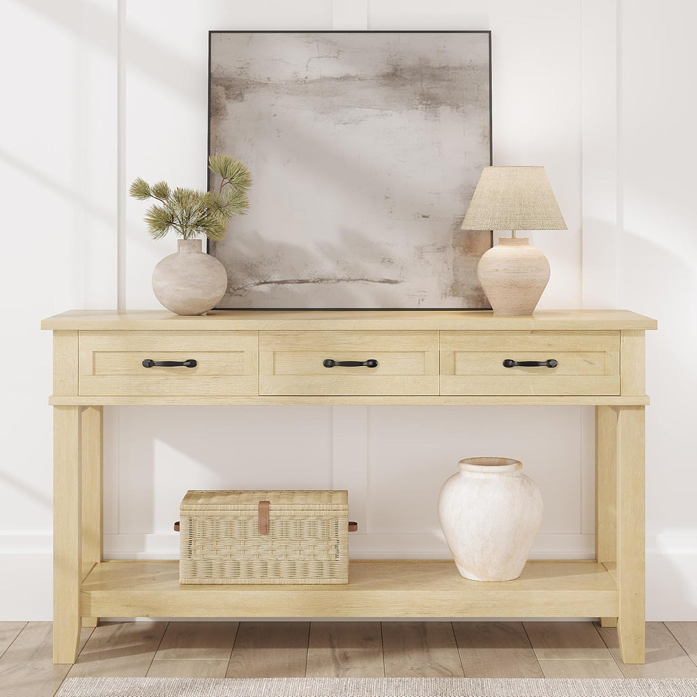 GarveeHome Entryway Table, Console Table with 3 Storage Drawers, 3 Tier Farmh...