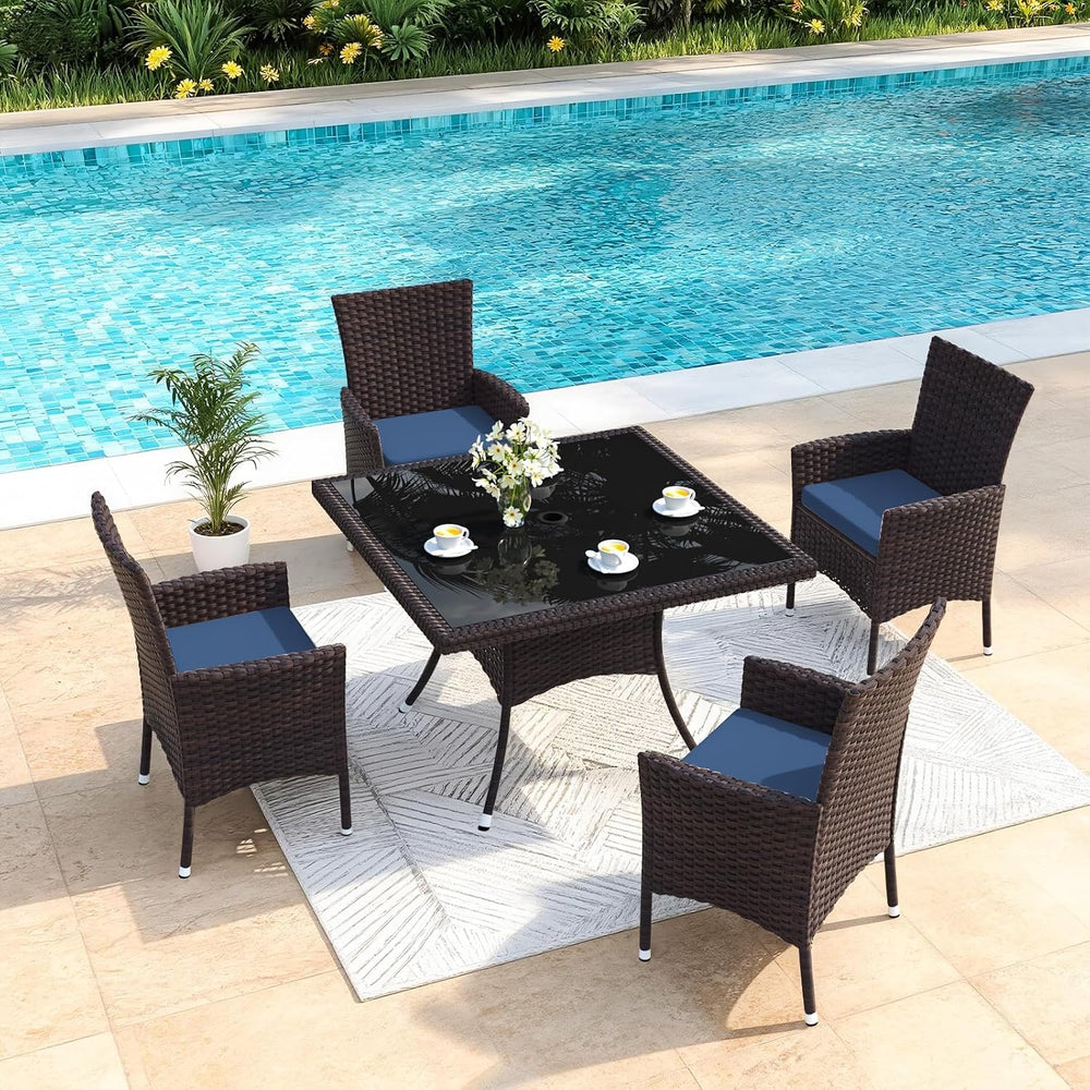Gotland 5 Piece Outdoor Dining Set, All-Weather Rattan Patio Furniture Set wi...