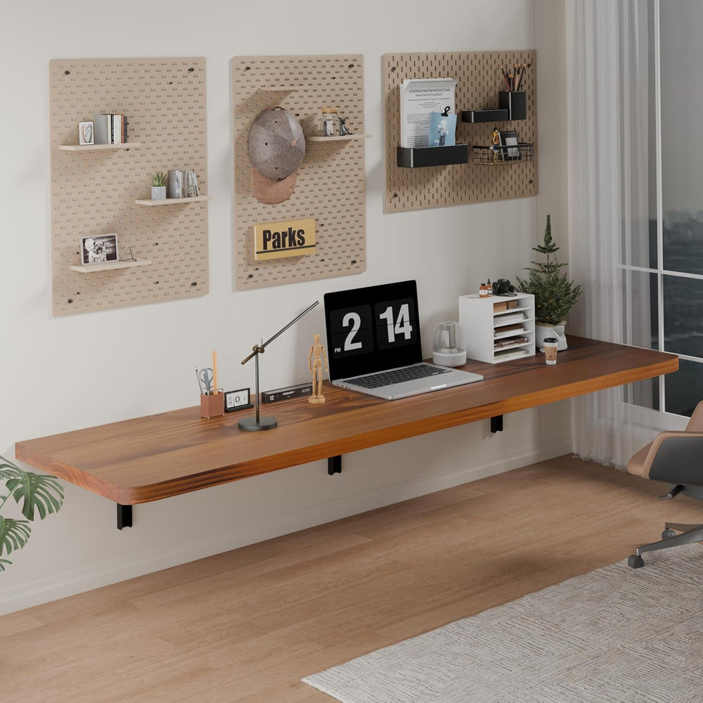 IAE Wall Mounted Folding Table with Pine Wood,60" x 16"Floating Wal...