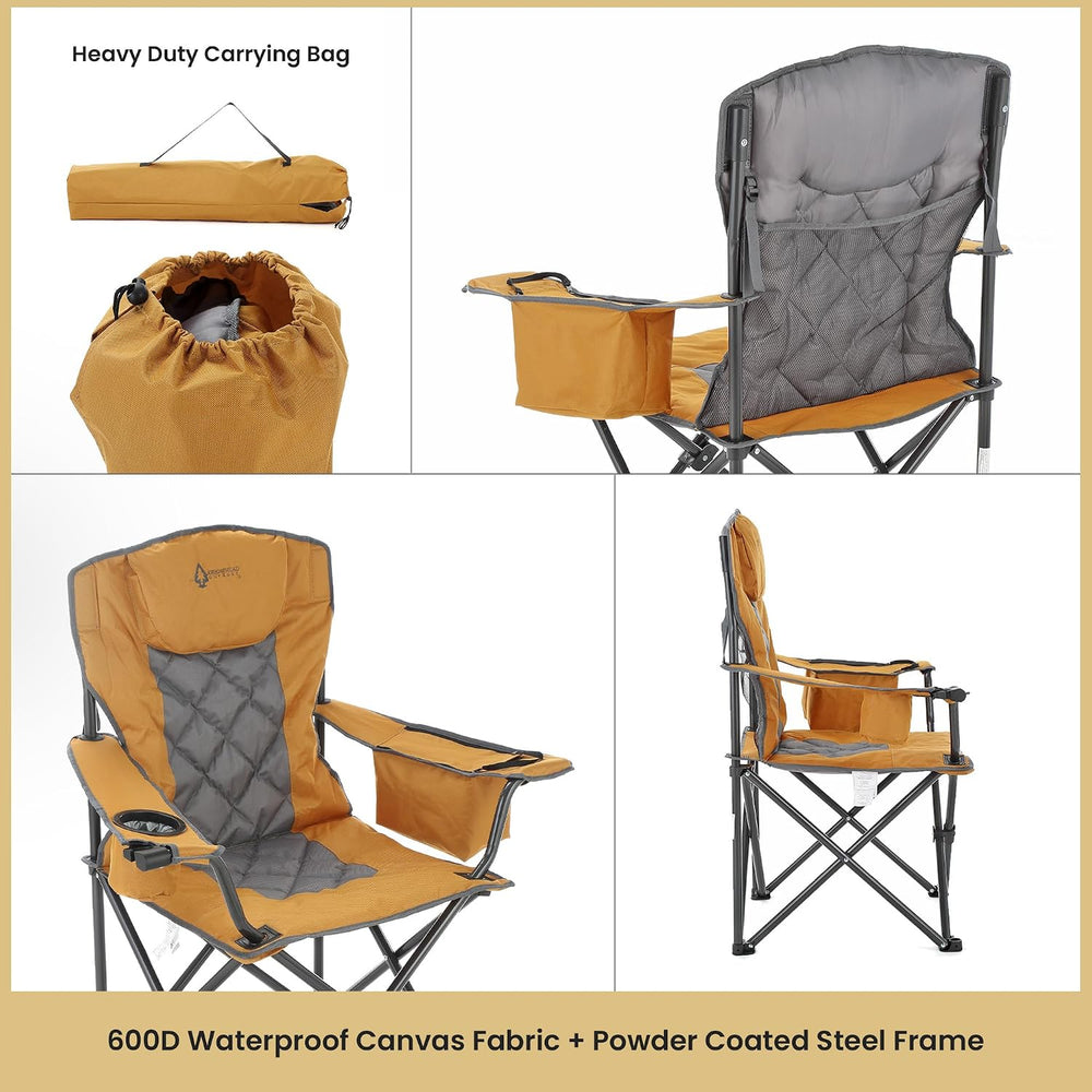 ARROWHEAD OUTDOOR Deluxe Folding Camp Chair – 550lb Capacity Heavy-Duty Quad ...