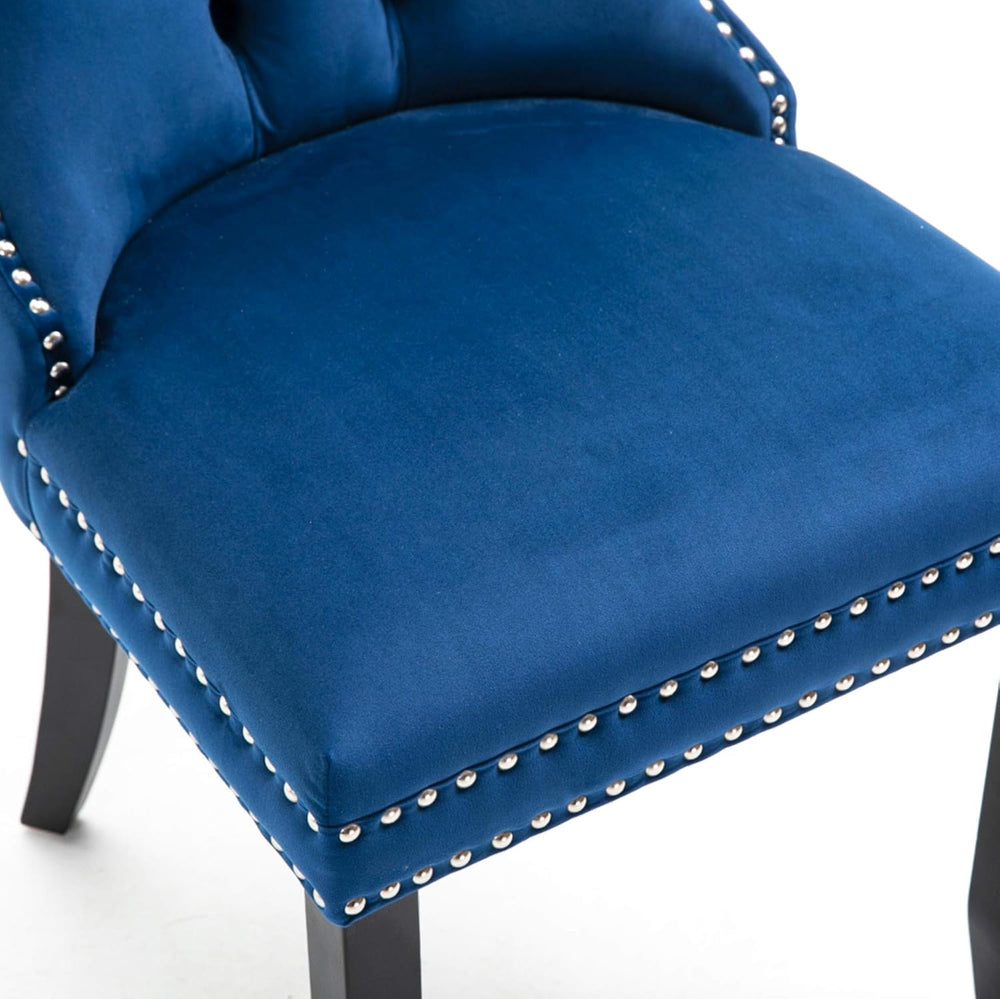 Set of 2 Upholstered Velvet Dining Room Chairs with Nailed Trim and Pulling R...
