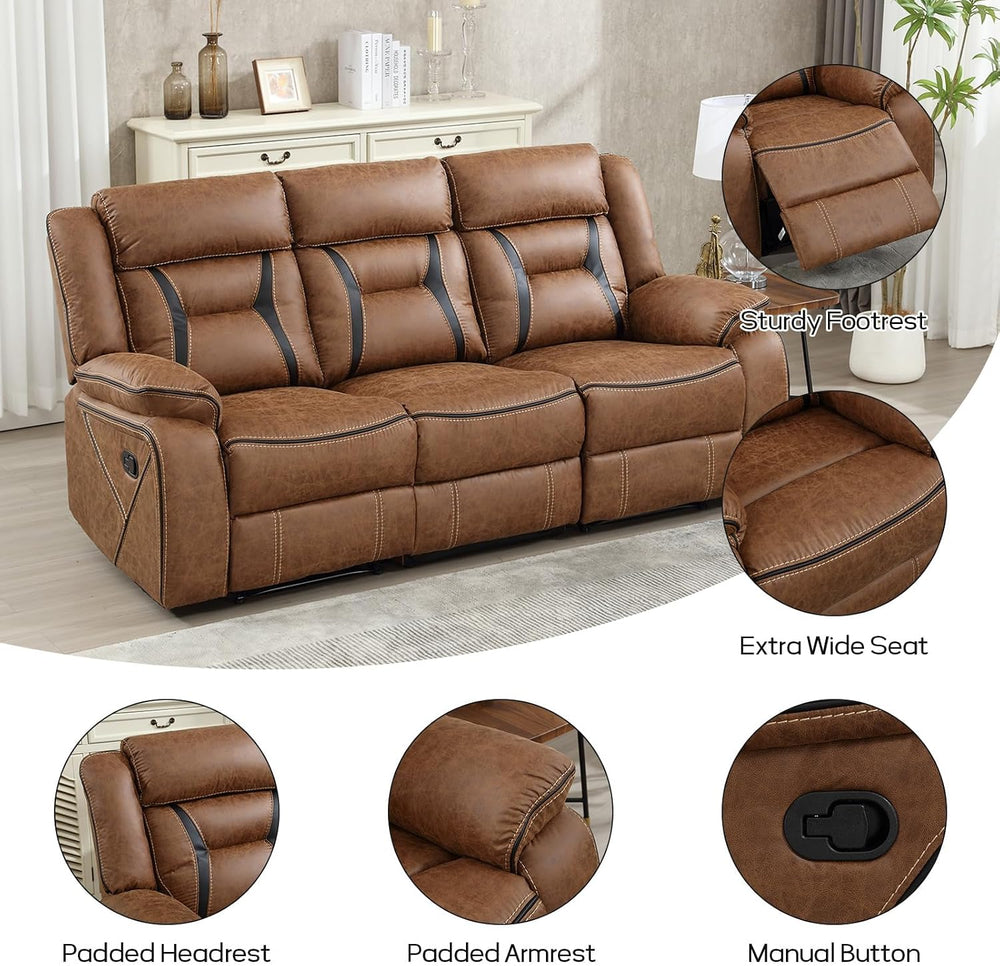 EBELLO Manual Recliner Sofa Set, Faux Leather Reclining Living Room Furniture...