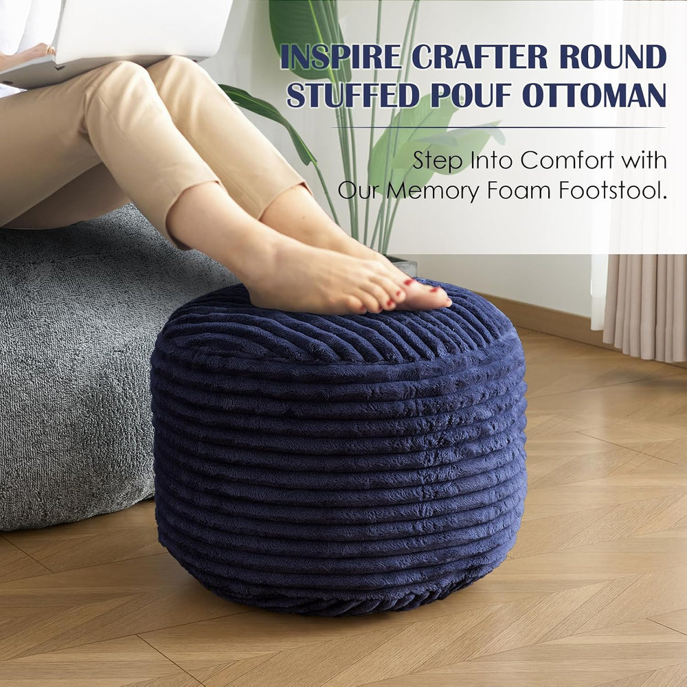 SHOUREN Stuffed Round Ottoman,Pouf Ottoman Foot Rest,20 X 15 in,Navy | Cordur...