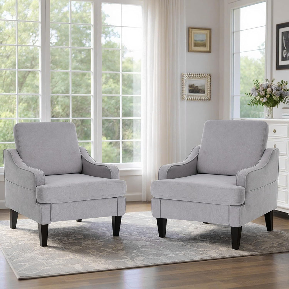 Set of 2 Accent Chair for Living Room,Mid-Century Arm Chair Fabric Living Roo...
