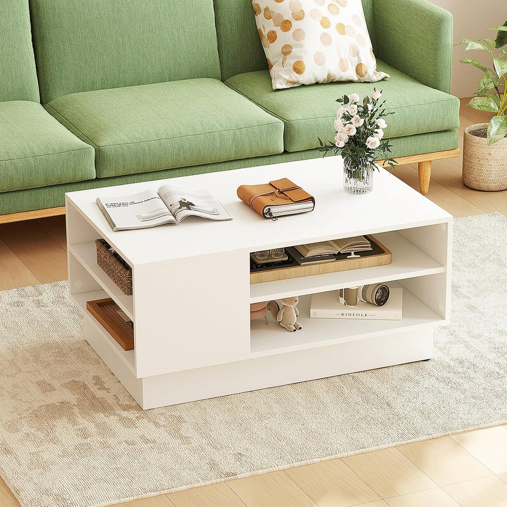 GIANTEX Coffee Table with Storage, 2-Tier Centet Table, White