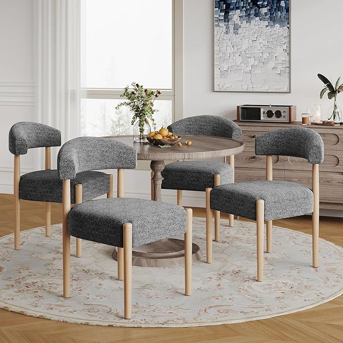 VKNOW Wooden Dining Chairs Set of 4, Modern Upholstered Dining Room Chairs wi...