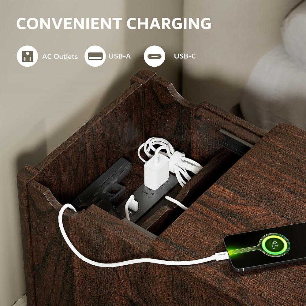 iPormis End Table with Charging Station, Narrow Side Table for Living Room, F...