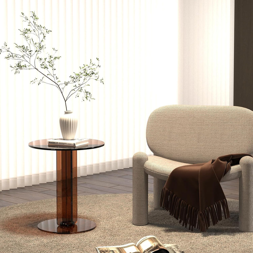 Round Acrylic Side Table, Modern Accent End Table, Minimalist Bedside Night S...