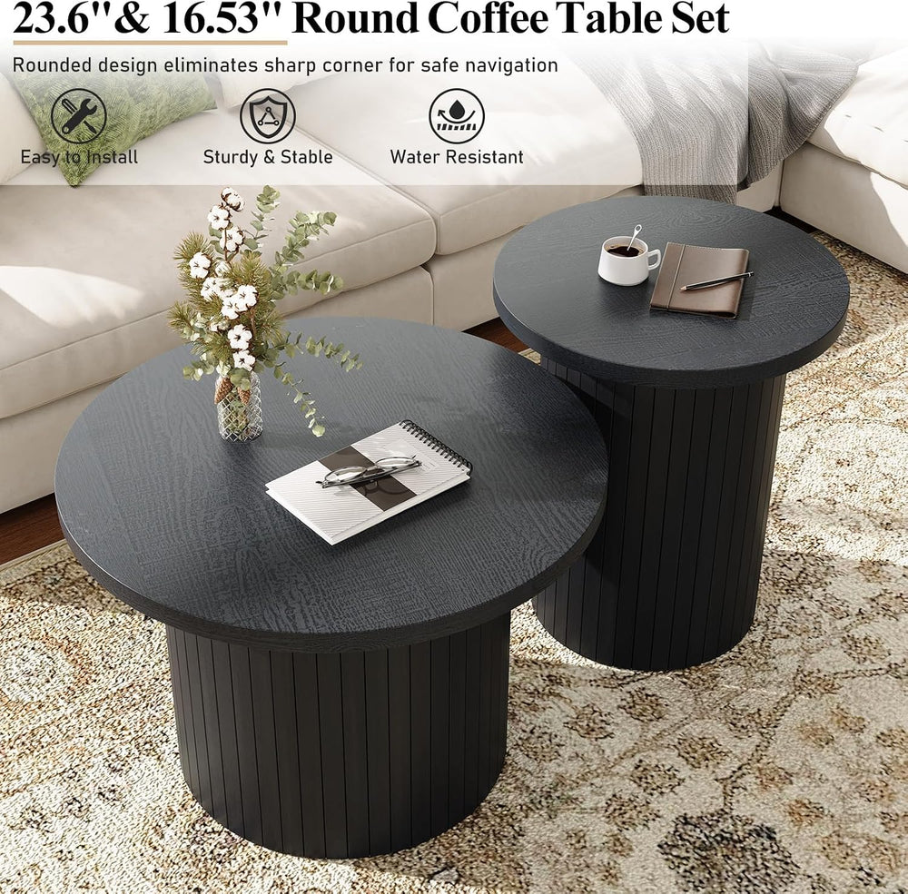 LUXOAK Nesting Coffee Table Set of 2, Mid Century Modern Round Coffee Tables,...